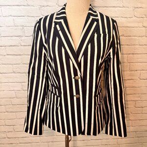 LIKE NEW Size 8, Banana Republic, Dark navy / White stripe Blazer, Gold Buttons